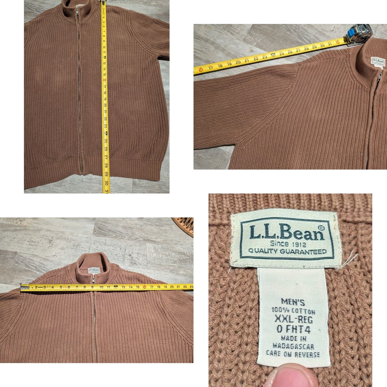 Vintage L.L. Bean Knit Full Zip Sweater Men's 2XL Brown Cotton Long Sleeve Mock Neck Outdoor Size US XXL / EU 58 / 5 - 8 Thumbnail