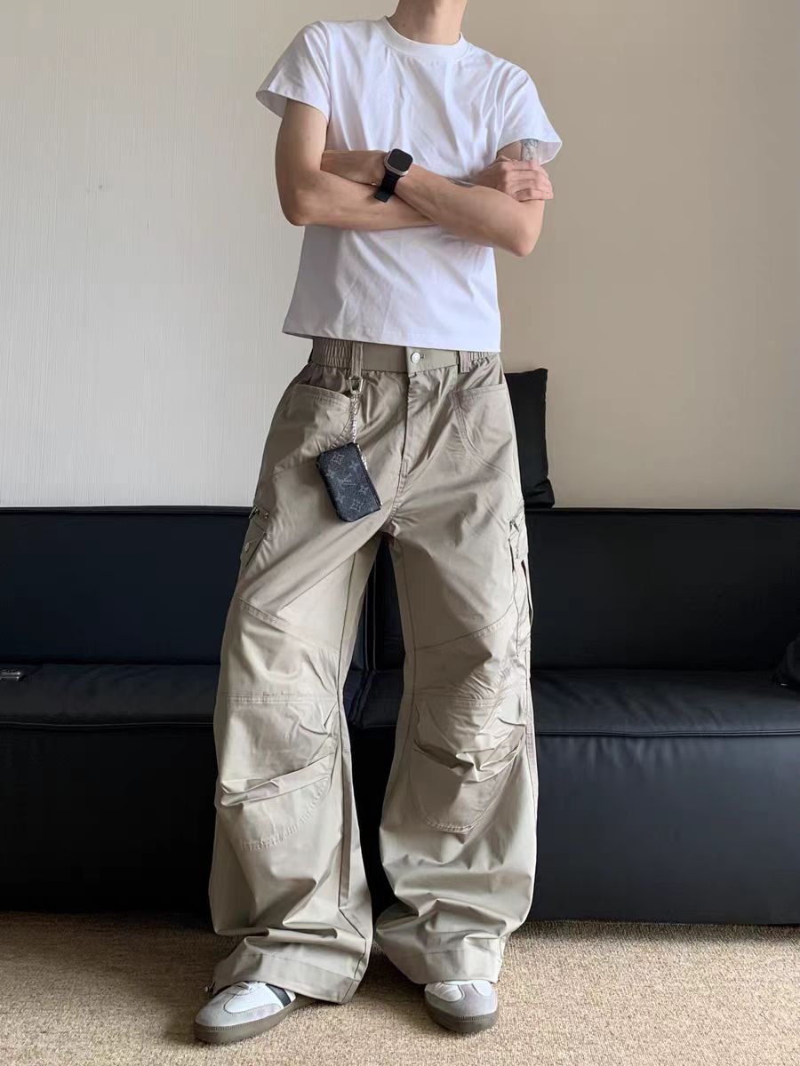 Multi-pocket vintage workwear paratrooper baggy casual pants