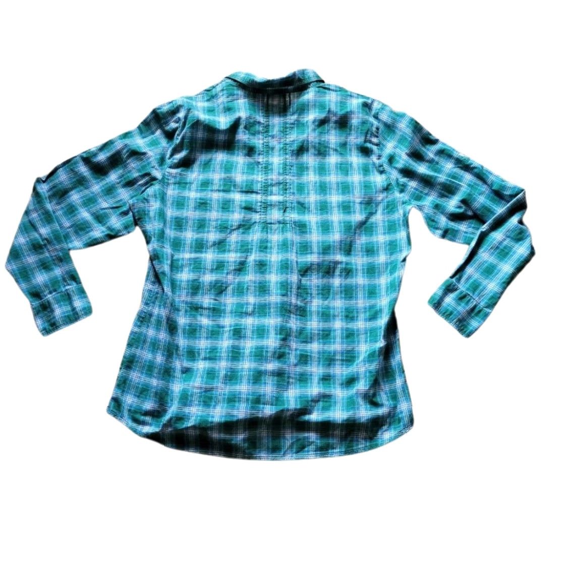 Vintage LL Bean Top Shirt Womens M Green Plaid 1/4 Button Classic Collared Everyday Blouse Knit Cotton Long Sleeve Casual Business Travel Mens? Size M / US 6-8 / IT 42-44 - 2 Thumbnail