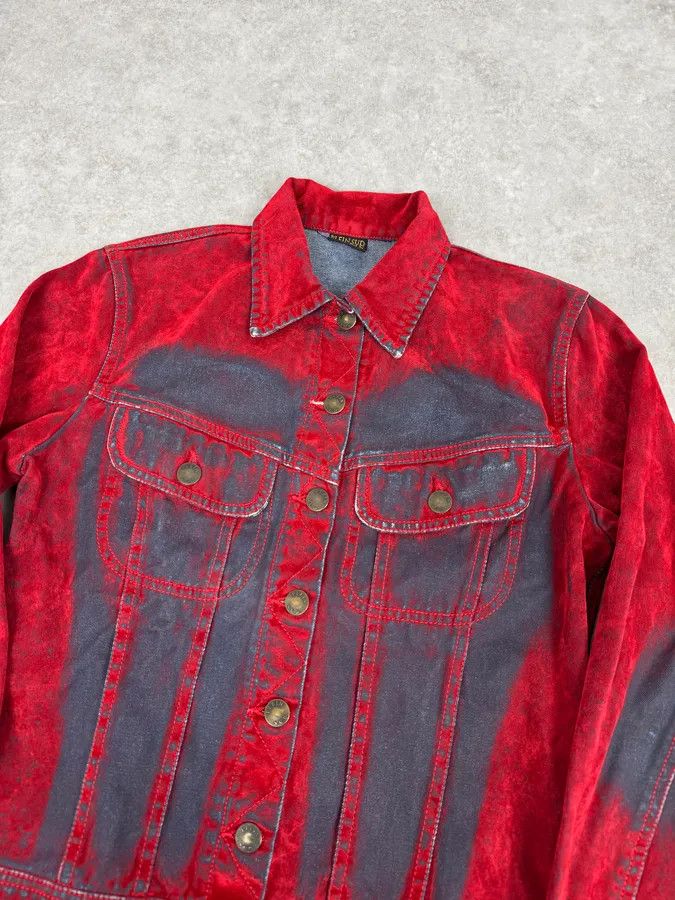 Vintage Plein Sud Red & Blue Gradient Velvet Denim Trucker Jacket Size XS / US 0-2 / IT 36-38 - 5 Thumbnail