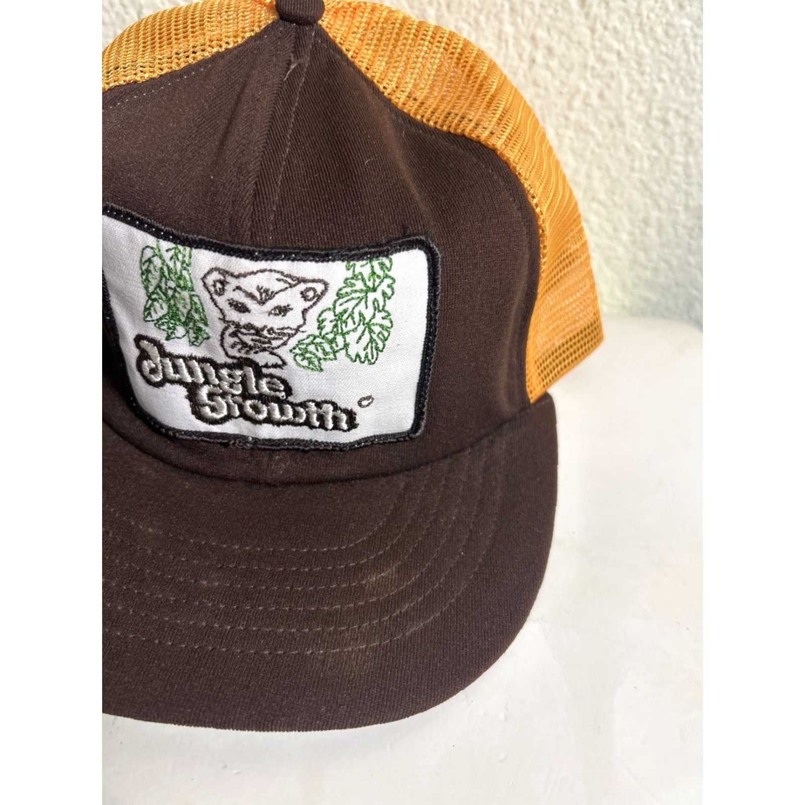 Vintage VINTAGE Trucker Hat Mens One Size Brown Orange Jungle Growth Patch Tiger Adjustable Snapback Size ONE SIZE - 2 Thumbnail