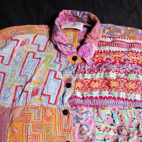Passport Vintage Passports Pier 1 Patchwork Madras Hawaiian Shirt Size S / US 4 / IT 40 - 1 Thumbnail