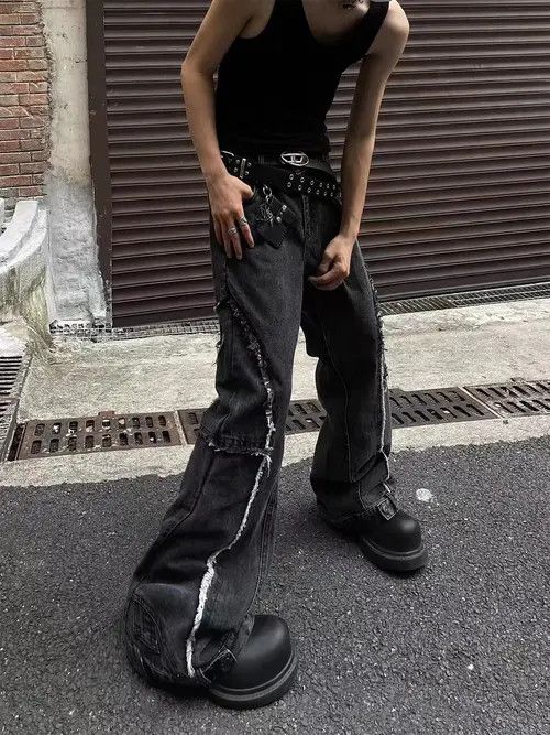 Japanese Brand × Jean Vintage raw edge patchwork distressed bootcut jeans Size US 32 / EU 48 - 4 Thumbnail