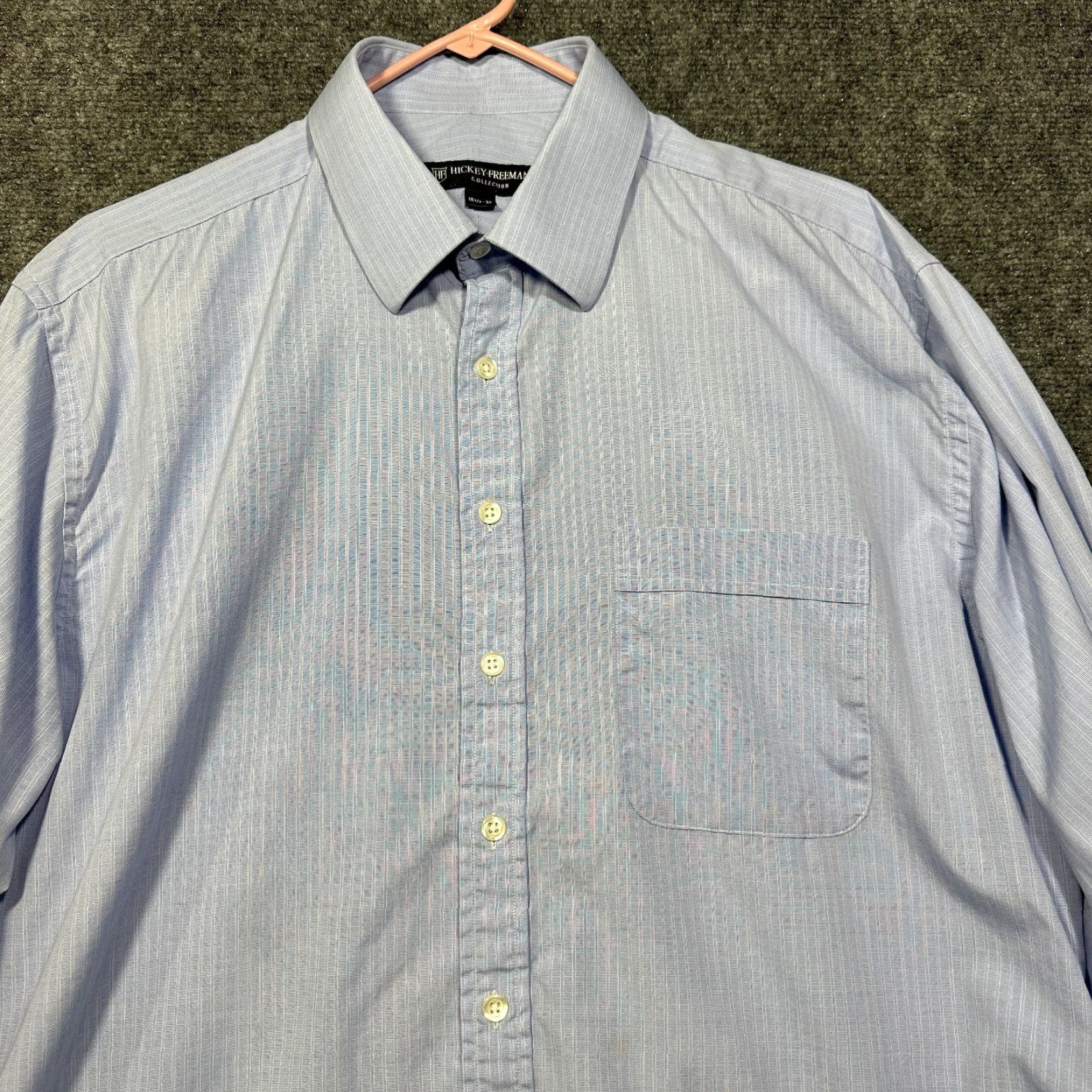 Vintage Hickey Freeman Shirt Mens 16.5 Button Up Blue Stripe Cotton Pocket Modern Classic Shirt Mens 16.5 Blue Button-Up Size US XL / EU 56 / 4 - 4 Thumbnail