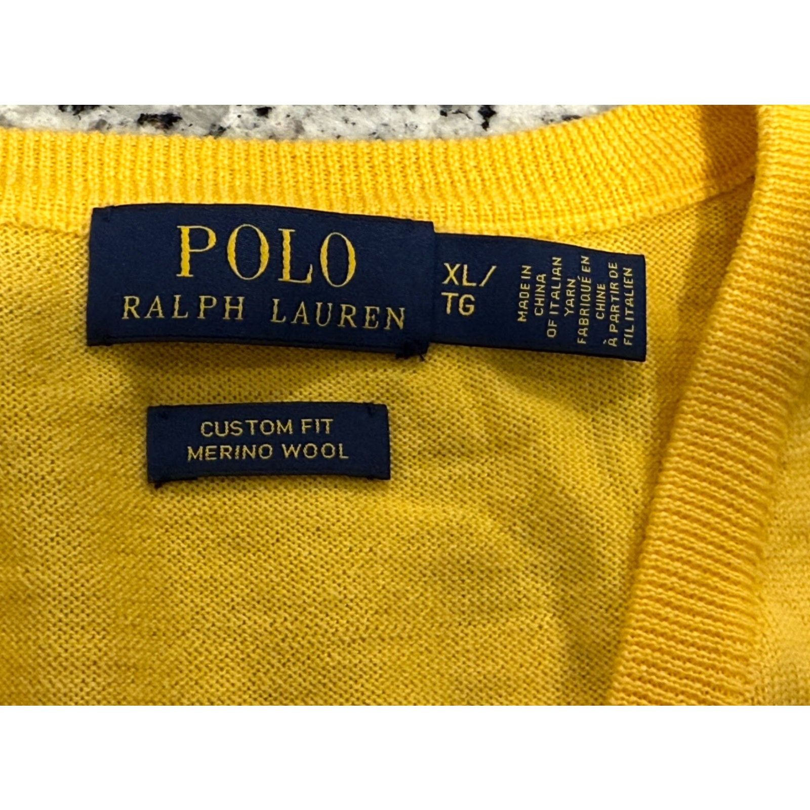 Polo Ralph Lauren Polo Ralph Lauren Sweater XL Adult Yellow 100% Merino Wool Italian Yarn V-Neck Pullover Knit Solid Logo Mens 80s 90s Preppy American Size US XL / EU 56 / 4 - 5 Thumbnail
