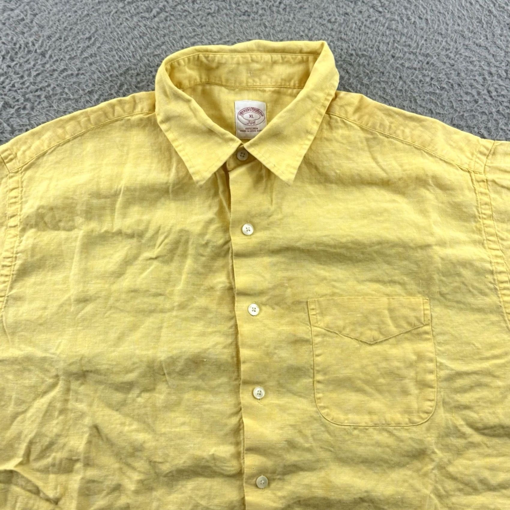 Brooks Brothers Brooks Brothers Shirt Mens XL Yellow 100% Linen Button-Down Short Sleeve Casual Vintage: No? Size US XL / EU 56 / 4 - 3 Thumbnail