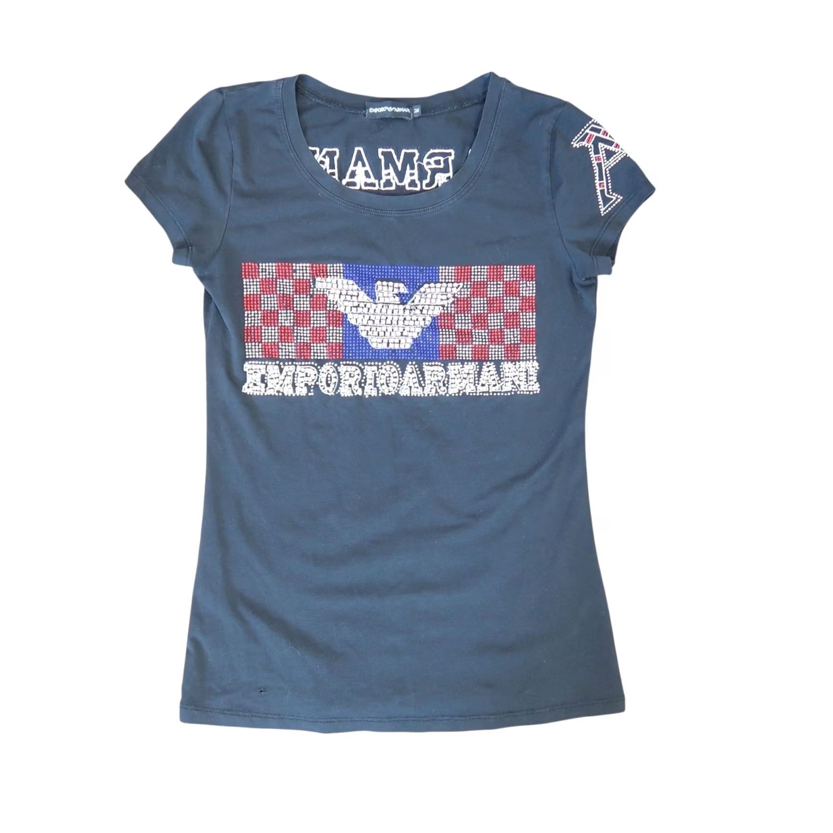 Emporio Armani VINTAGE Emporio Armani Rhinestone Logo T-Shirt Black M Women Short Sleeve Crew Neck Camisole Graphic Size M / US 6-8 / IT 42-44 - 5 Thumbnail