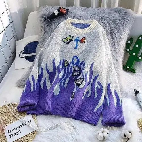 Japanese Brand × Vintage Woman Sweaters Oversize Flame Butterfly Size M / US 6-8 / IT 42-44 - 3 Thumbnail