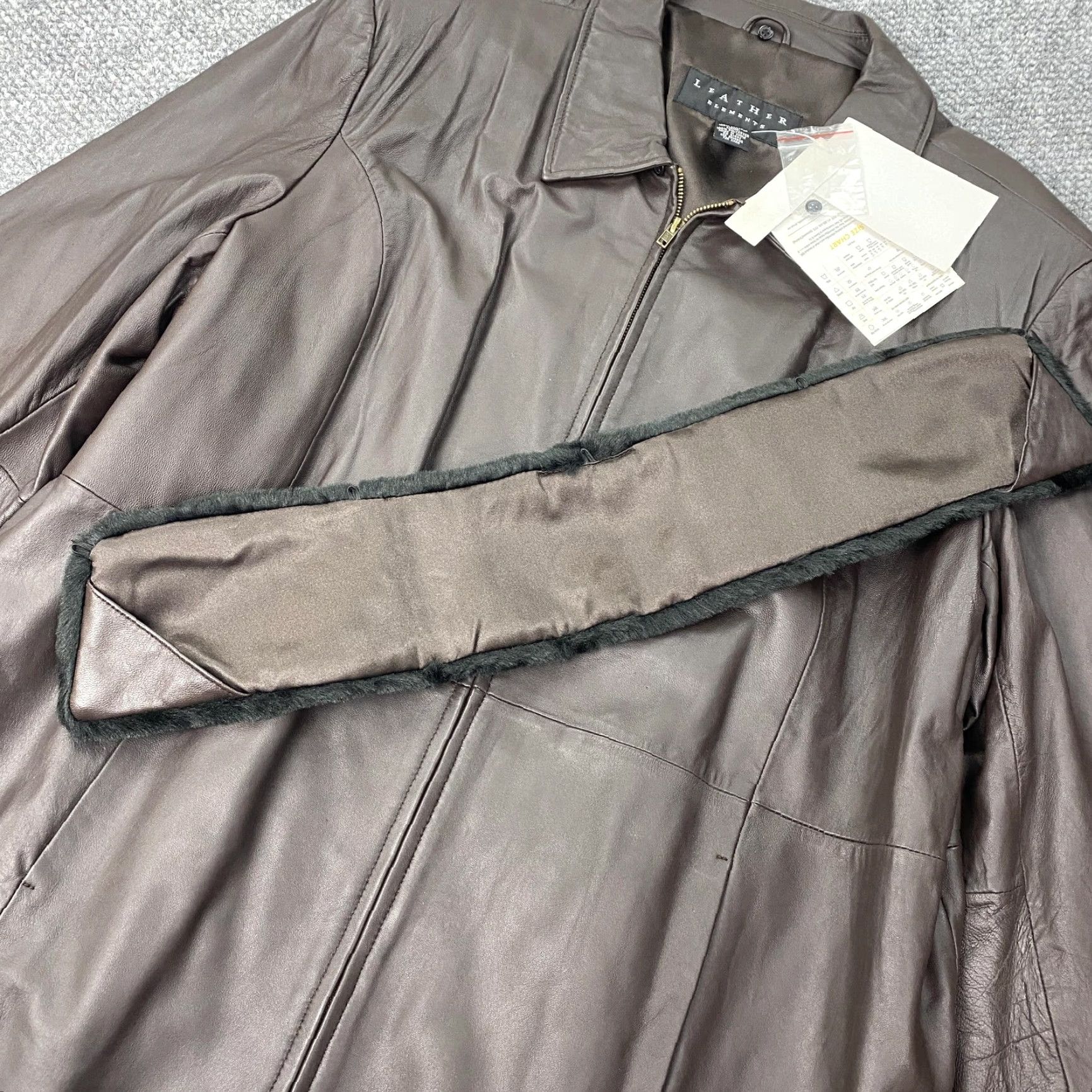 Vintage VINTAGE Leather Elements Jacket Womens 2X Brown Leather Zip Front Removable Collar Lined Size XXL / US 16-18 / IT 52-54 - 6 Thumbnail