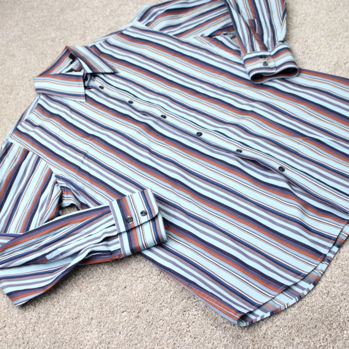 Hugo Boss HUGO BOSS Shirt Mens Large Blue/Red Striped Slim Fit Long Sleeve Cotton Button-Up Shirt Size US L / EU 52-54 / 3 - 7 Thumbnail