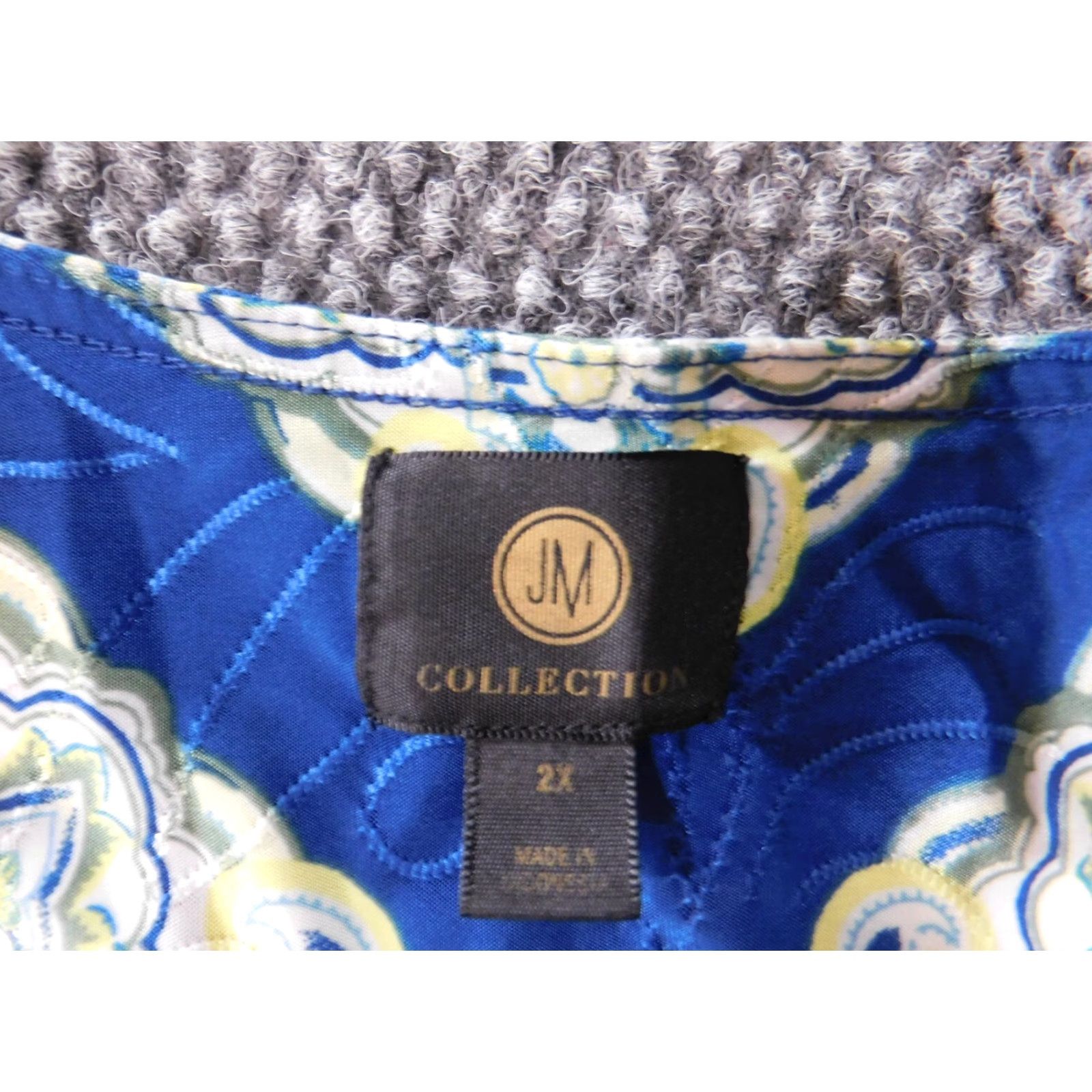 JM Collection JM Collection Blouse 2X Womens Blue Geometric Floral Stretch Knit Crew Neck Pullover Casual Shirt Top Polyester Plus Size Obvious Designer Style Size XXL / US 16-18 / IT 52-54 - 5 Thumbnail