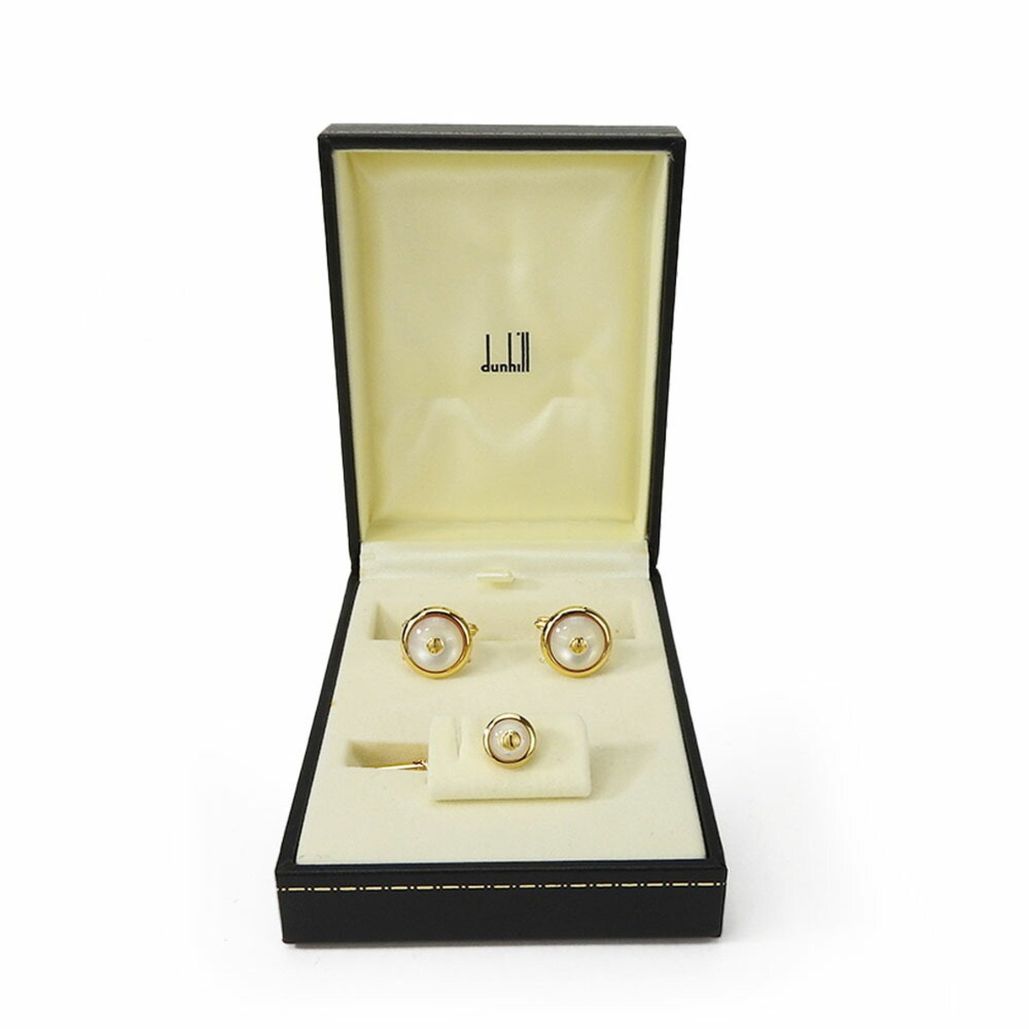 image of Alfred Dunhill Dunhill Cufflinks Metal Plastic Gold White Pins Set Accessories Men's