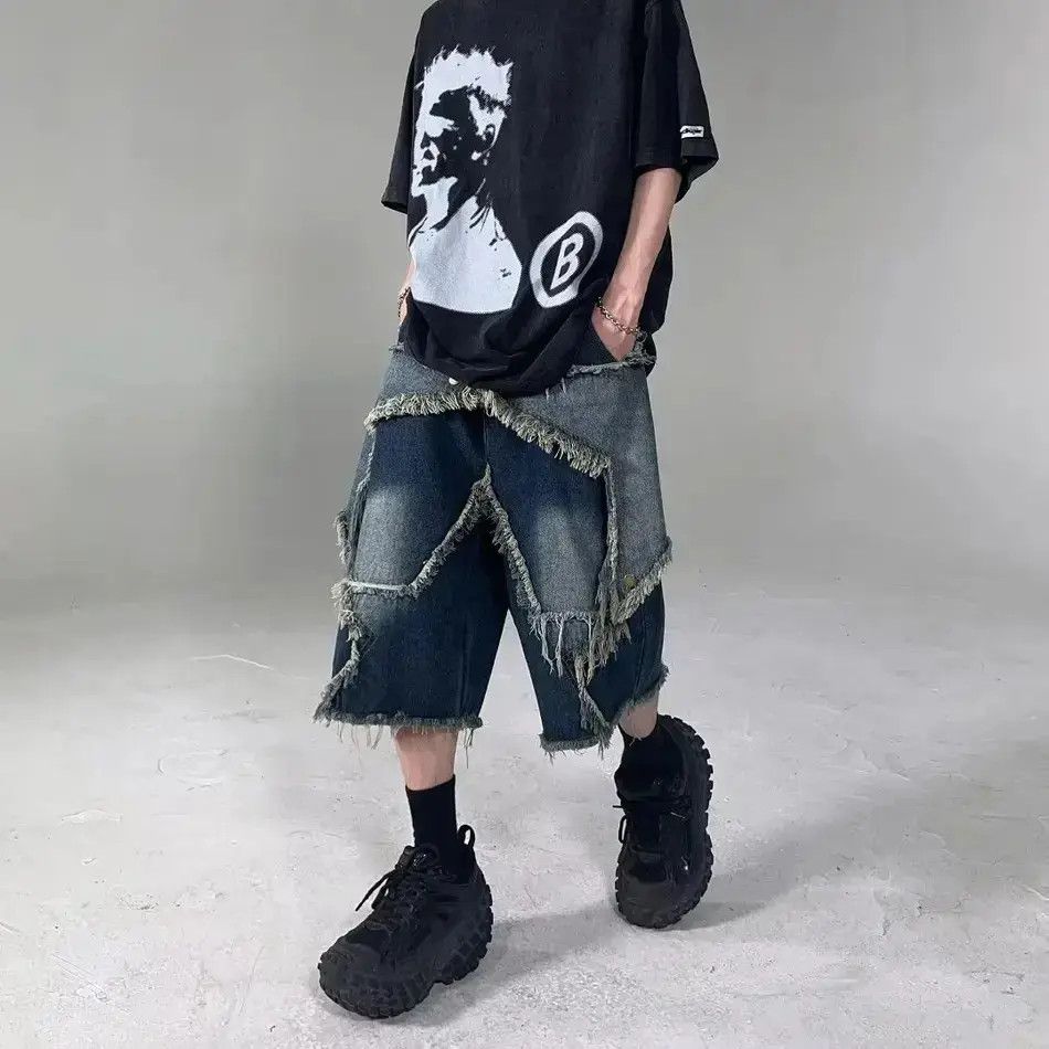 Japanese Brand Retro loose straight leg wide leg denim shorts Size US 32 / EU 48 - 1 Thumbnail