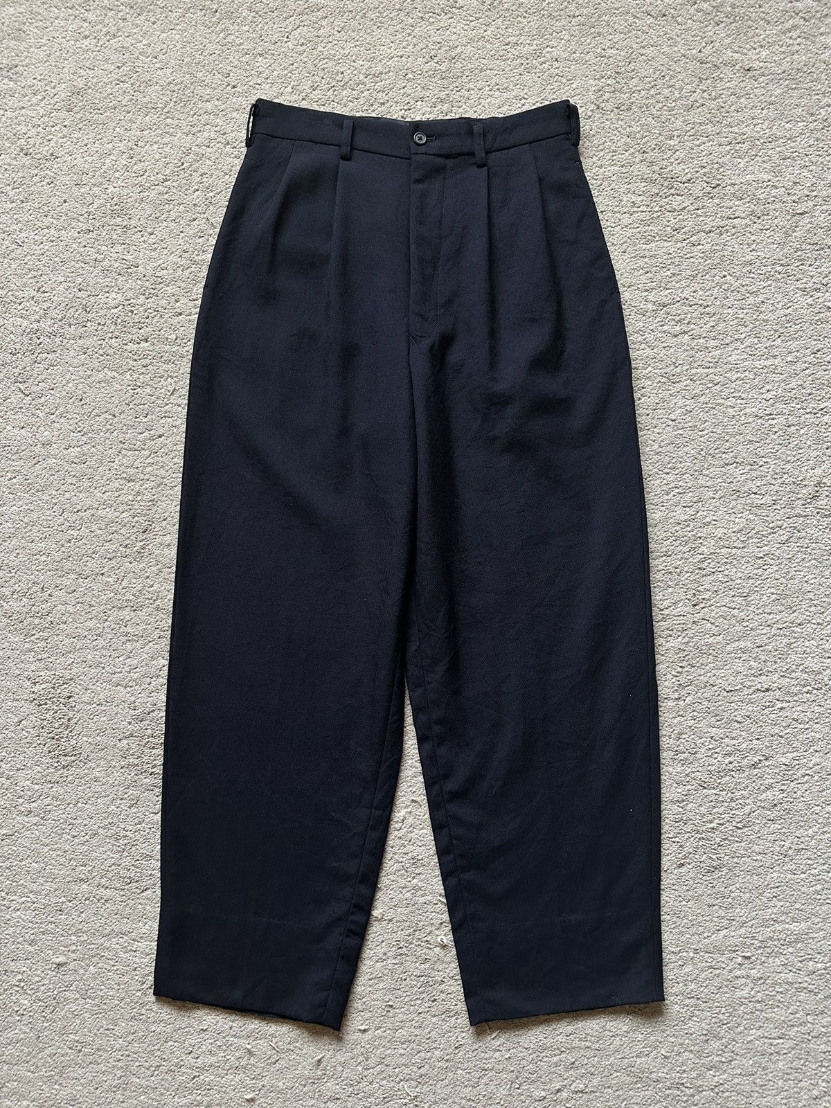 image of 1990S Yohji Yamamoto Baggy Leg Black Wool Trousers, Men's (Size 29)
