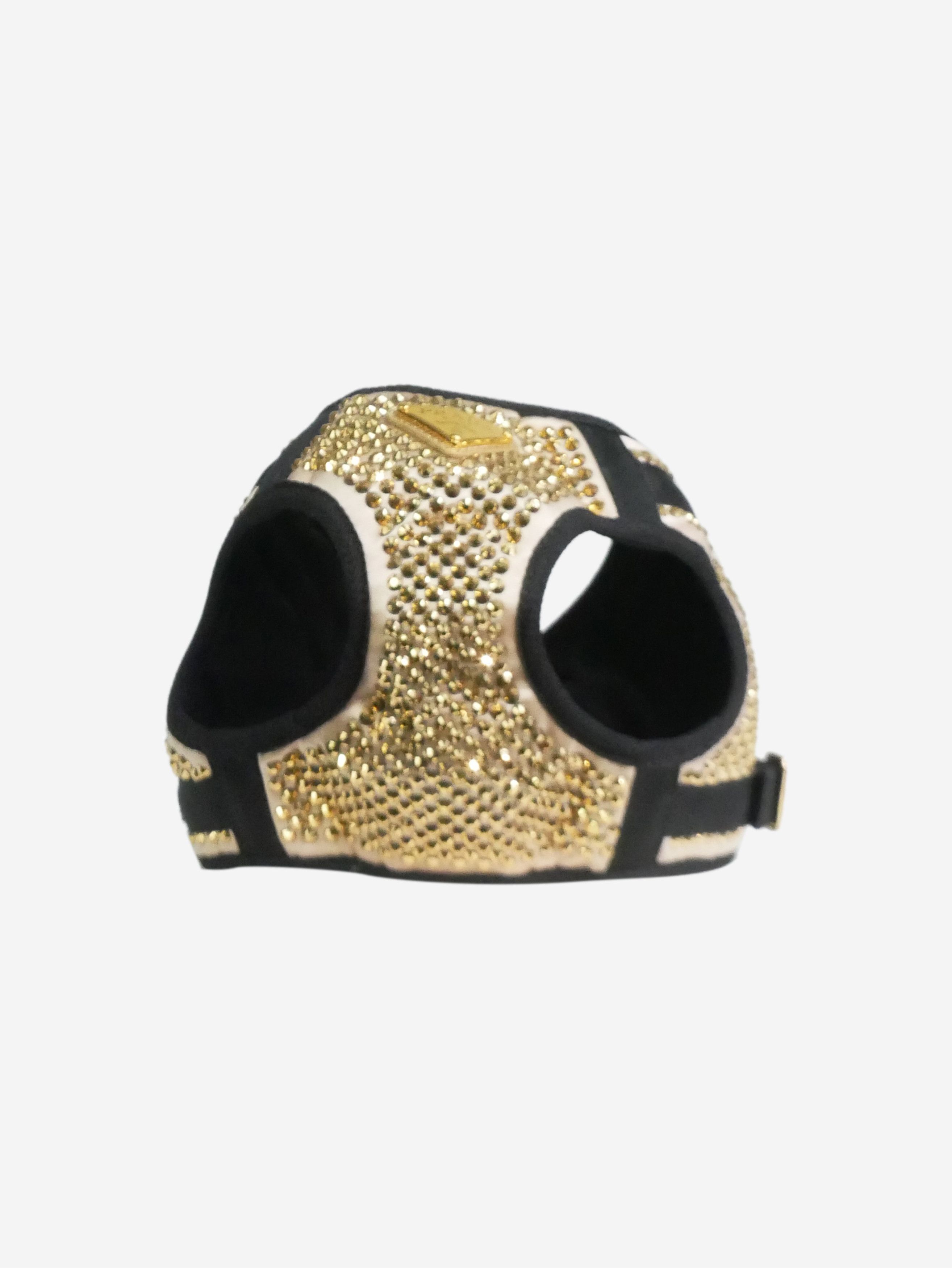 Gold crystal-studded dog harness and woven nylon tape pet le