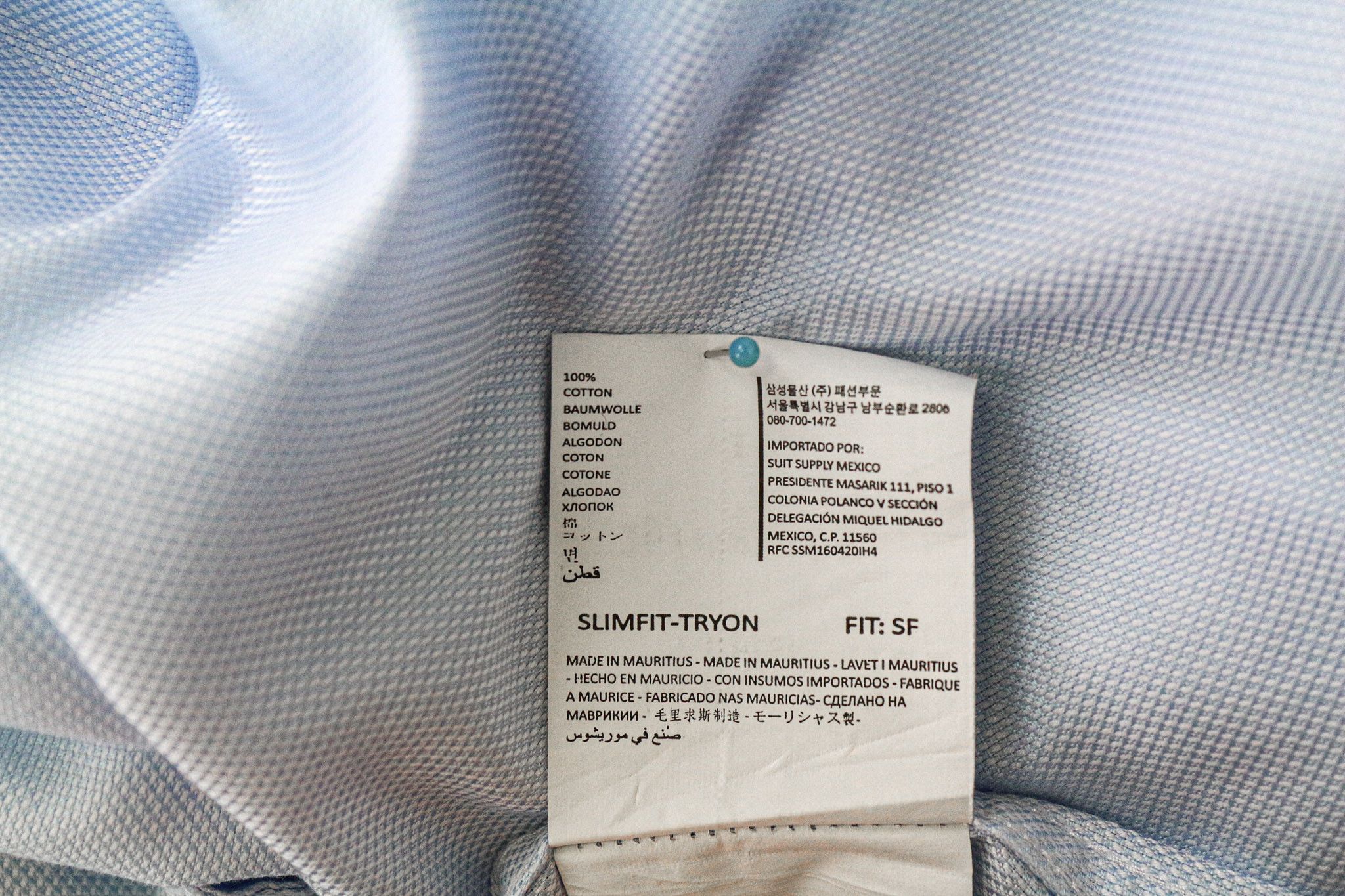 Suitsupply 45-7/17 3/4L Slim Blue Cotton Button-Up Shirt 79165 Size 44L - 7 Thumbnail