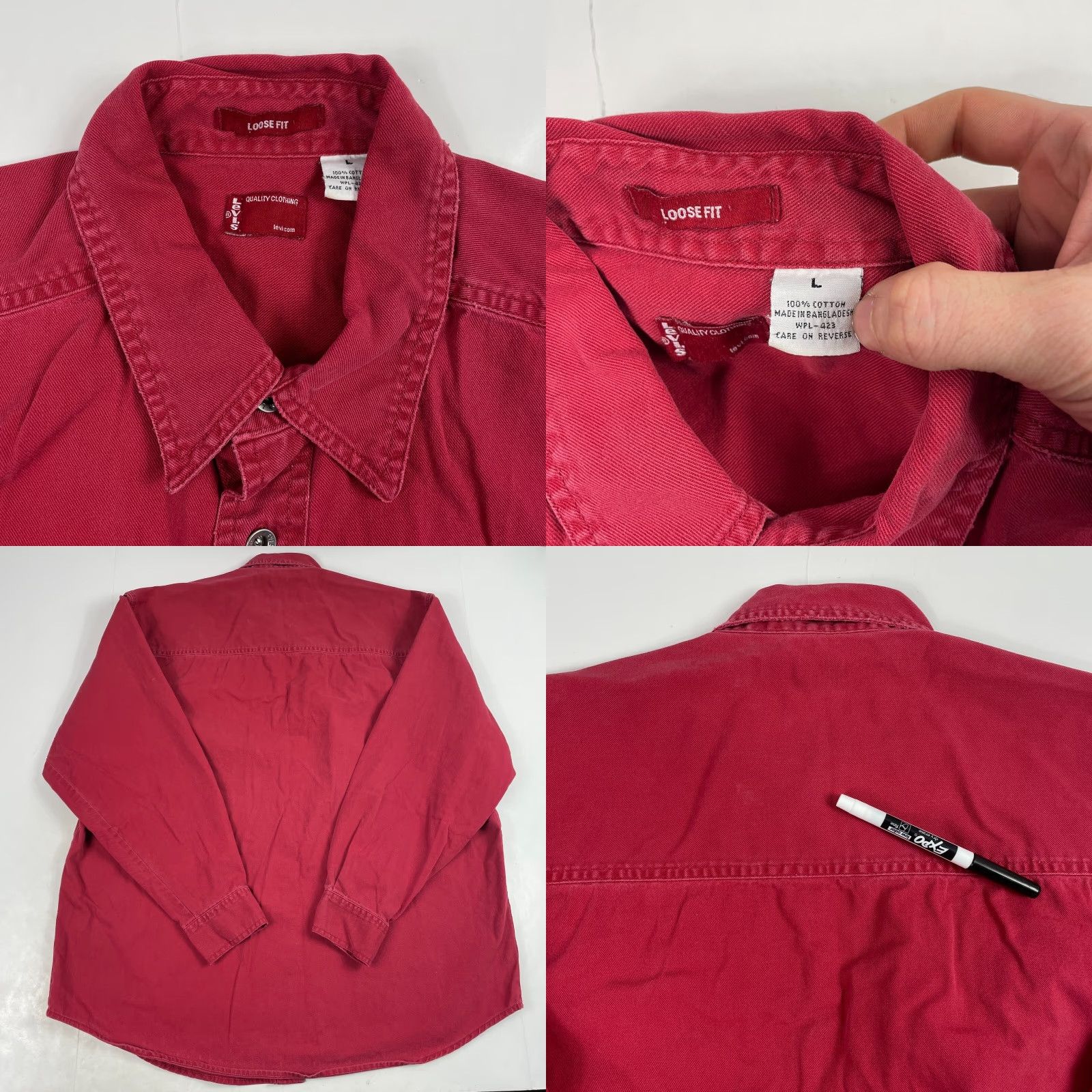 Levi's VINTAGE Levi's Shirt Mens Large Red Canvas Loose Long Sleeve Button Up Workwear Rugged Size US L / EU 52-54 / 3 - 8 Thumbnail