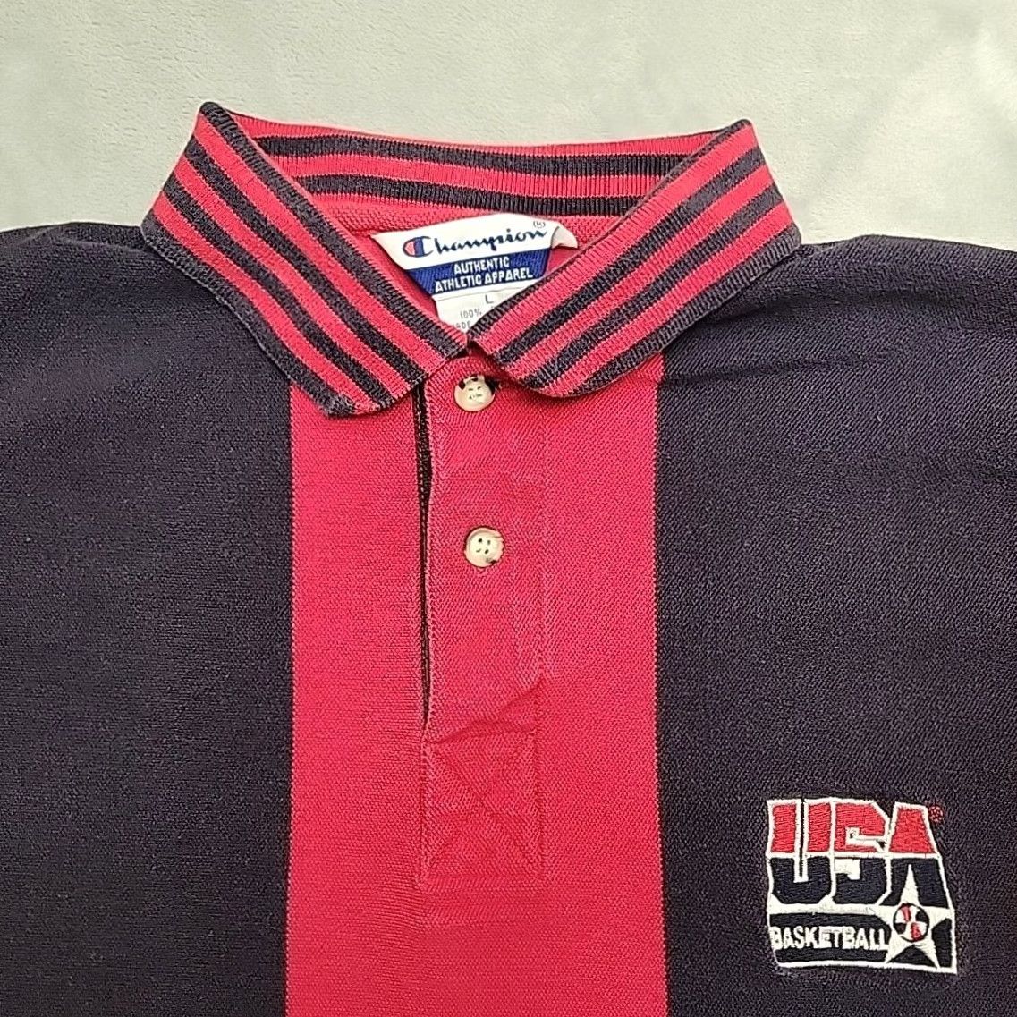 Champion VINTAGE Champion Polo Shirt Mens L Red USA Retro Made in USA Basketball Polo Shirt Mens L Red USA Retro Basketball Size US L / EU 52-54 / 3 - 3 Thumbnail