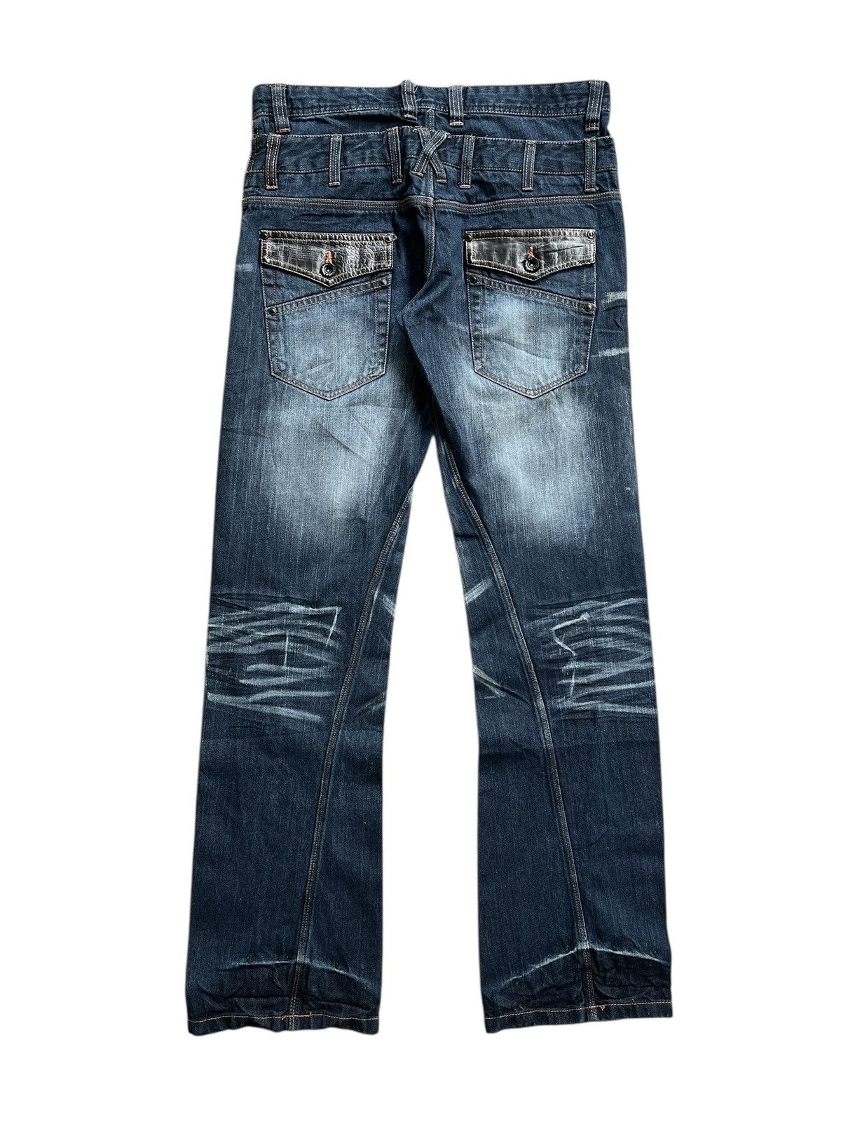 Japanese Brand Double Focus 🇯🇵 Double Waist Asymmetrical Denim Light Flare Size US 33 - 2 Thumbnail