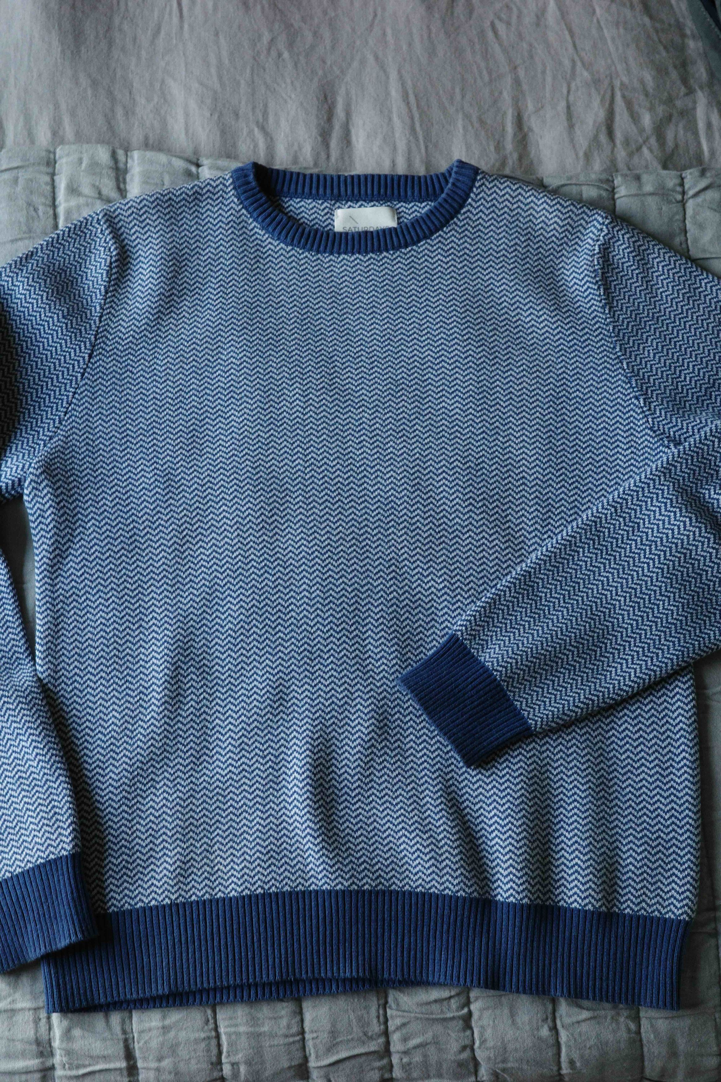 Saturdays NYC Blue Herringbone Cotton Sweater Size US S / EU 44-46 / 1 - 6 Thumbnail