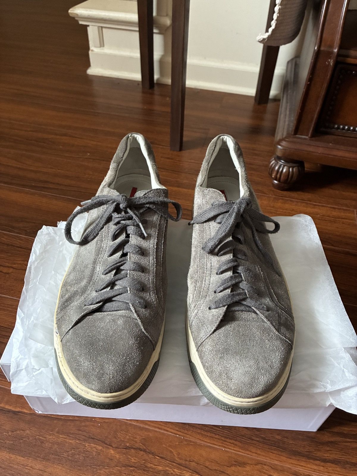 Prada Prada Suede Low Top Sneakers Brown Grey Luxury Designer Size US 11 / EU 44 - 3 Thumbnail