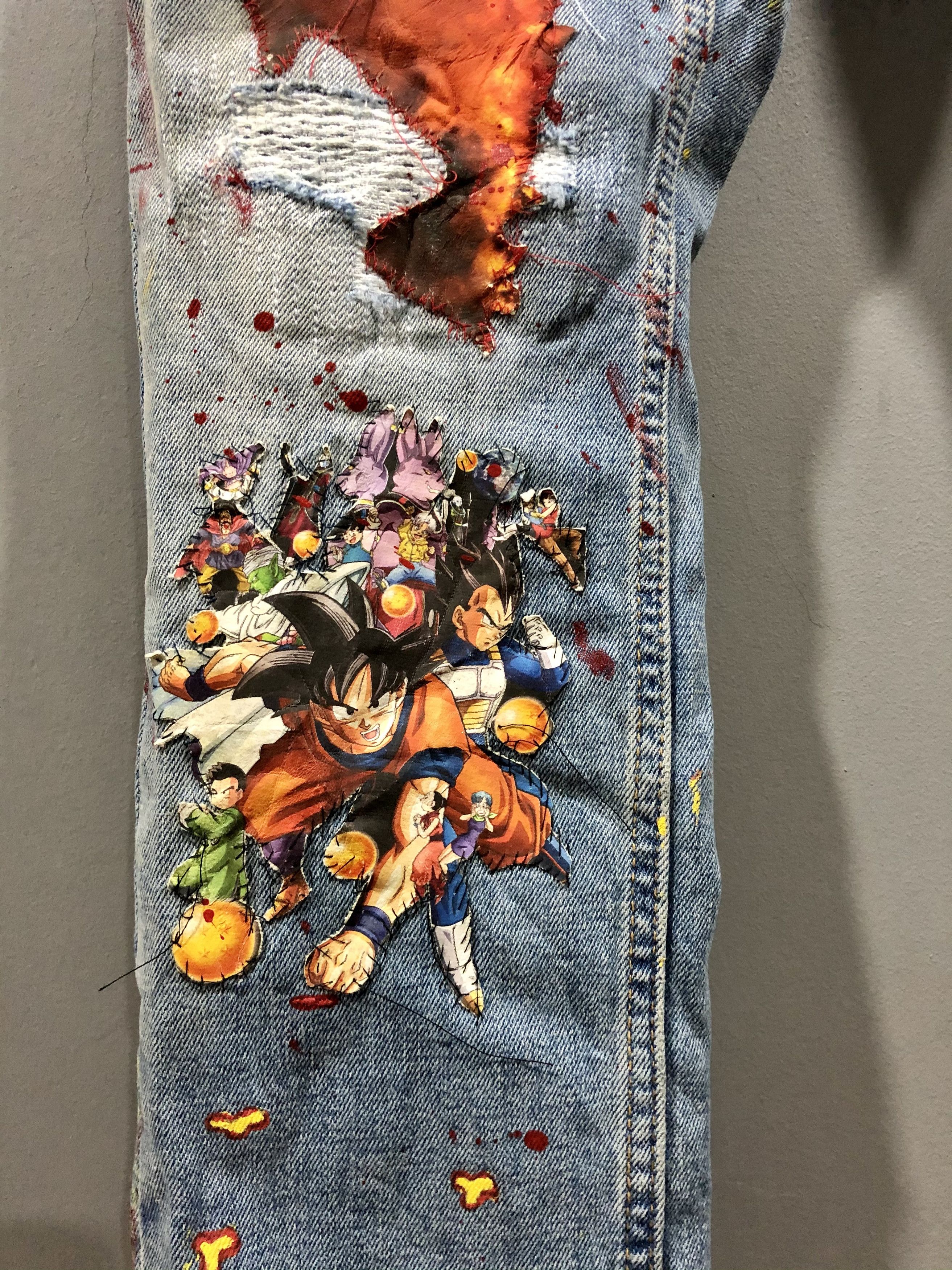 Anime Dragon Ball Z Distressed Jeans Custom Handmade By Pop Up LA Size US 32 / EU 48 - 7 Thumbnail