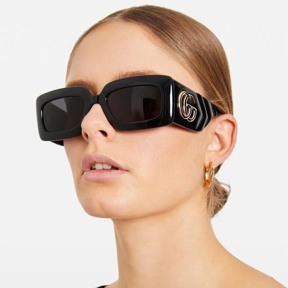 Gucci New - Gucci Black Gray Gg0811s 001 Logo Rectangle Unisex Su Size ONE SIZE - 3 Thumbnail