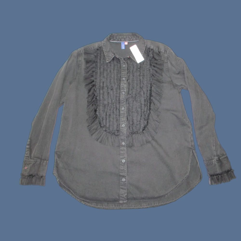 VINTAGE? Wait item is Anthropologie Pilcro Blouse Top Women's Small Black Ruffle Front Button Down