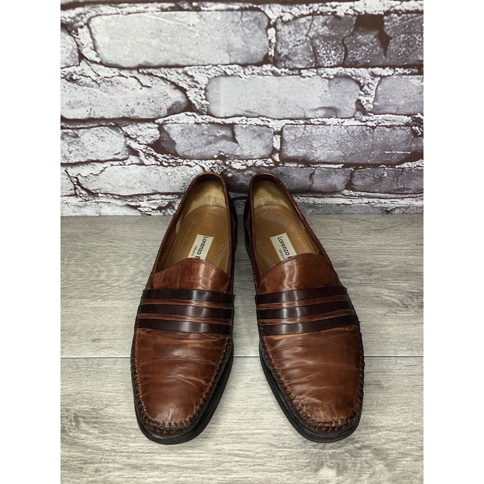 Other LORENZO BANFI Milano Brown Leather Slip On Loafers Dress Sho Size US 8 / EU 41 - 18 Thumbnail