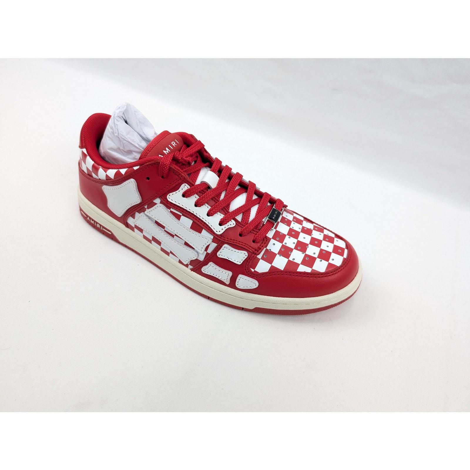 Amiri o1rshd1 Checked Skeleton Low Top Sneakers in Red/White Size US 11 / EU 44 - 2 Thumbnail