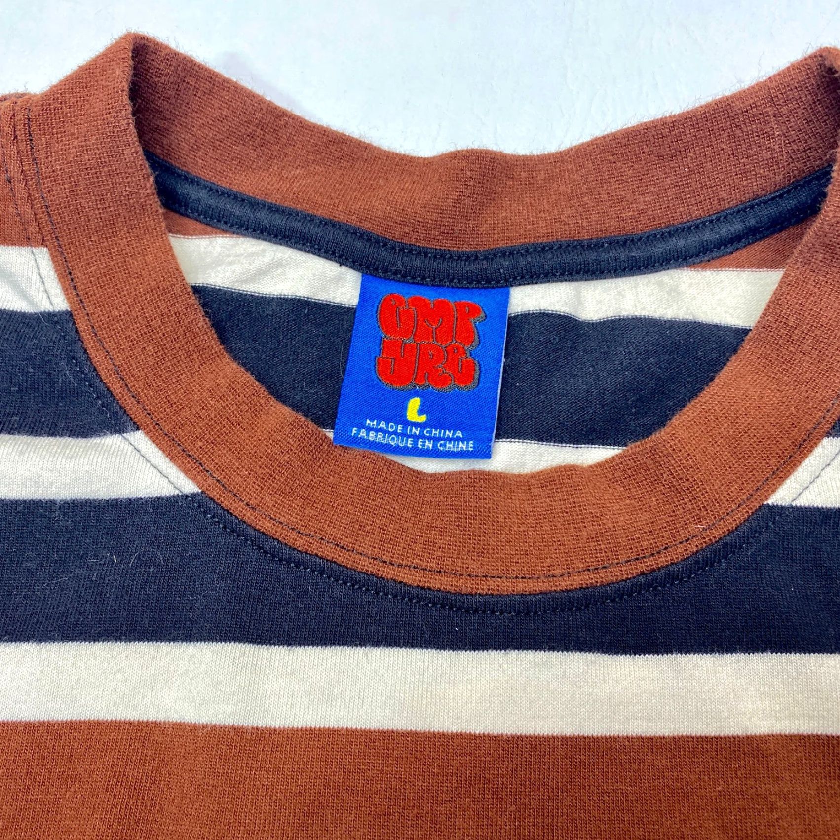 Empyre Empyre Shirt Mens Large Striped Long Sleeve Pullover Brown White Blue 7899 Size US L / EU 52-54 / 3 - 6 Thumbnail
