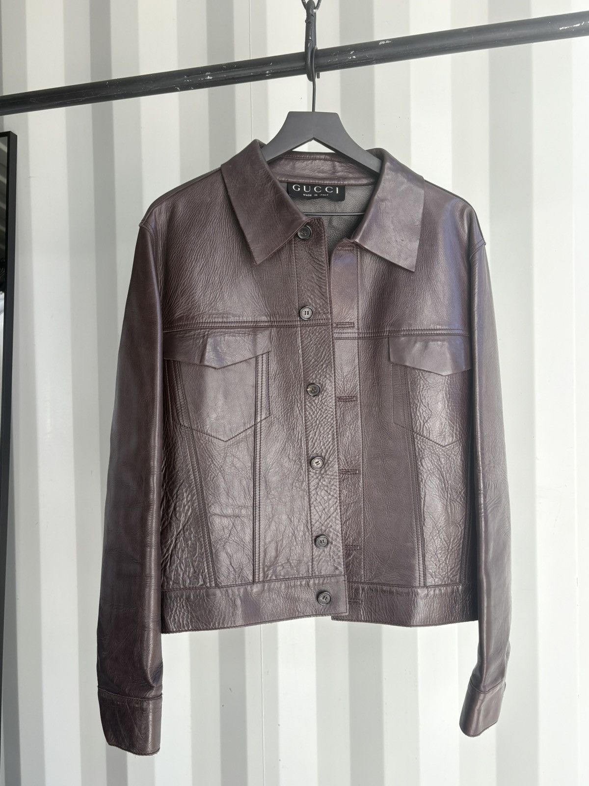Gucci Gucci Tom Ford Era Leather Trucker Jacket Sample RARE Size US M / EU 48-50 / 2 - 1 Thumbnail