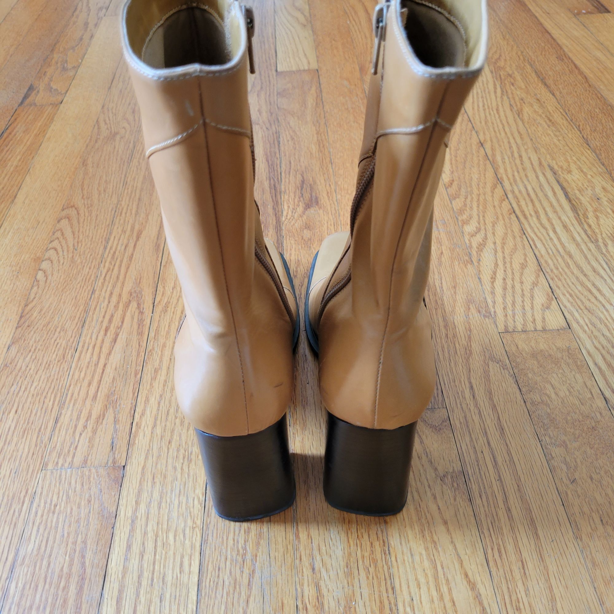 Vintage Bruno Valenti DARCY Block Heel Leather Boots 10 Camel Tan Vi Size US 10 / IT 40 - 3 Thumbnail