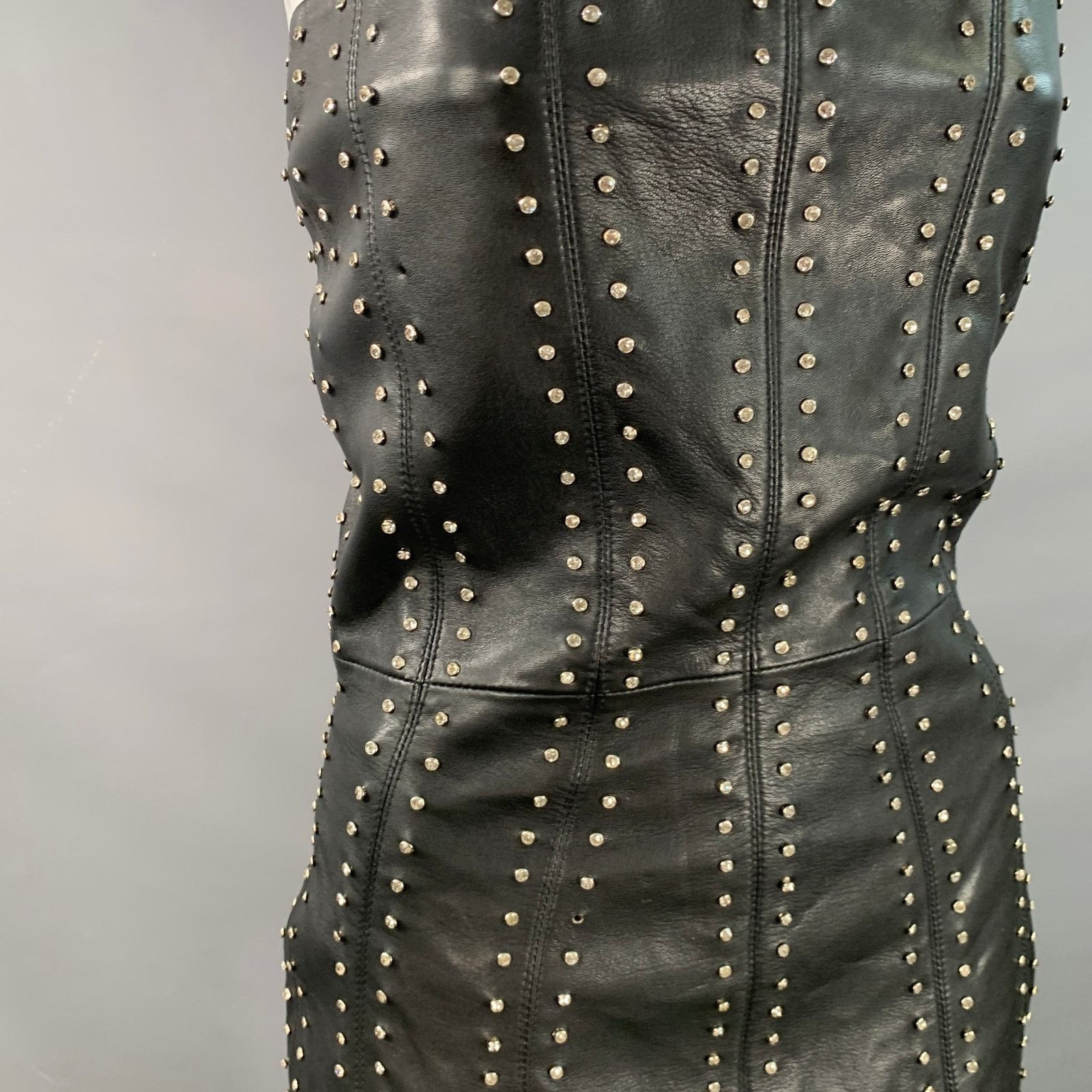 Retrofete S Black Silver Leather Strapless Crystal Studded Mini Dress Size S / US 4 / IT 40 - 5 Thumbnail