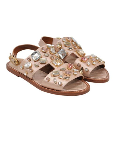 Dolce & Gabbana Sandals Tan Gold Satin Crystal Bejeweled Mule Size US 7 / IT 37 - 2 Thumbnail