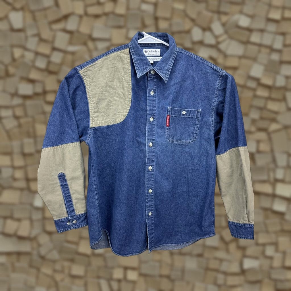 Denime Columbia Men's Button-Up Shirt M Blue Denim Outdoor Hunting Long Sleeve Patches 90s Size US M / EU 48-50 / 2 - 1 Thumbnail