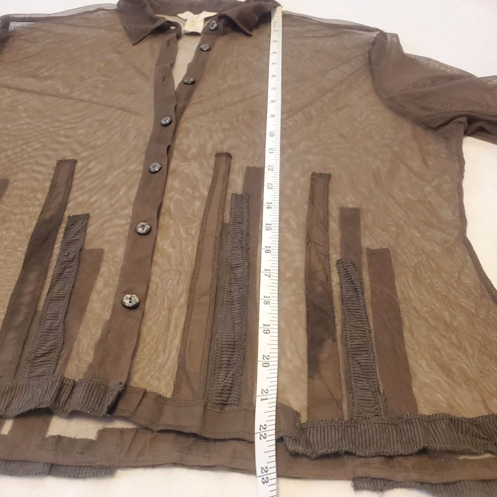 J. Jill J Jill Blouse Sz Med Brown Sheer Patchwork Trim Button Up Lagenlook Office Size M / US 6-8 / IT 42-44 - 6 Thumbnail