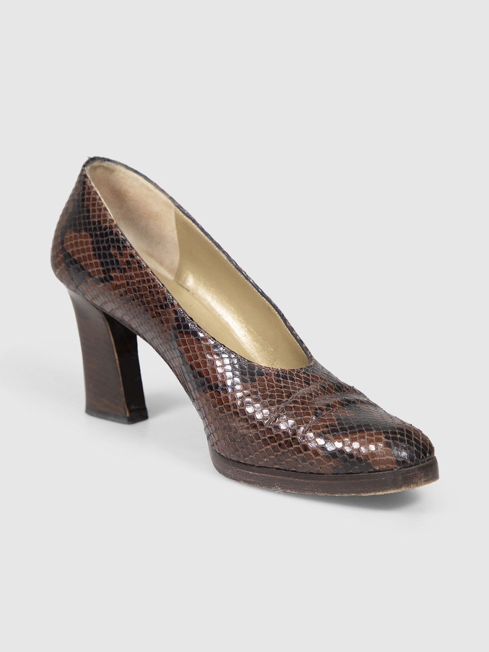 Saint Laurent Paris Vintage Brown Leather Snake Emboss Pumps Size US 7.5 / IT 37.5 - 1 Thumbnail