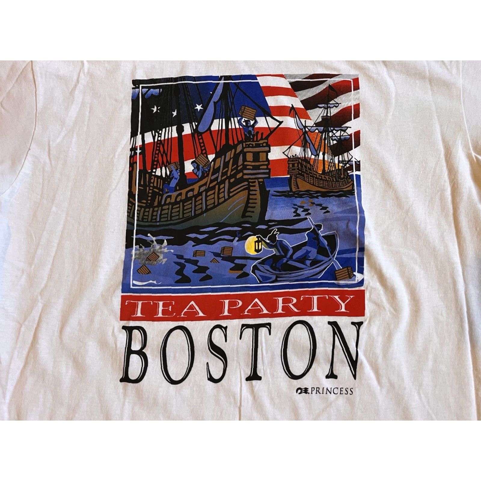 Prince VINTAGE Princess Cruises Boston Tea Party Shirt Men’s XL White 90s Logo Cotton Short Sleeve Crew Neck T-Shirt Mens Size US XL / EU 56 / 4 - 3 Thumbnail