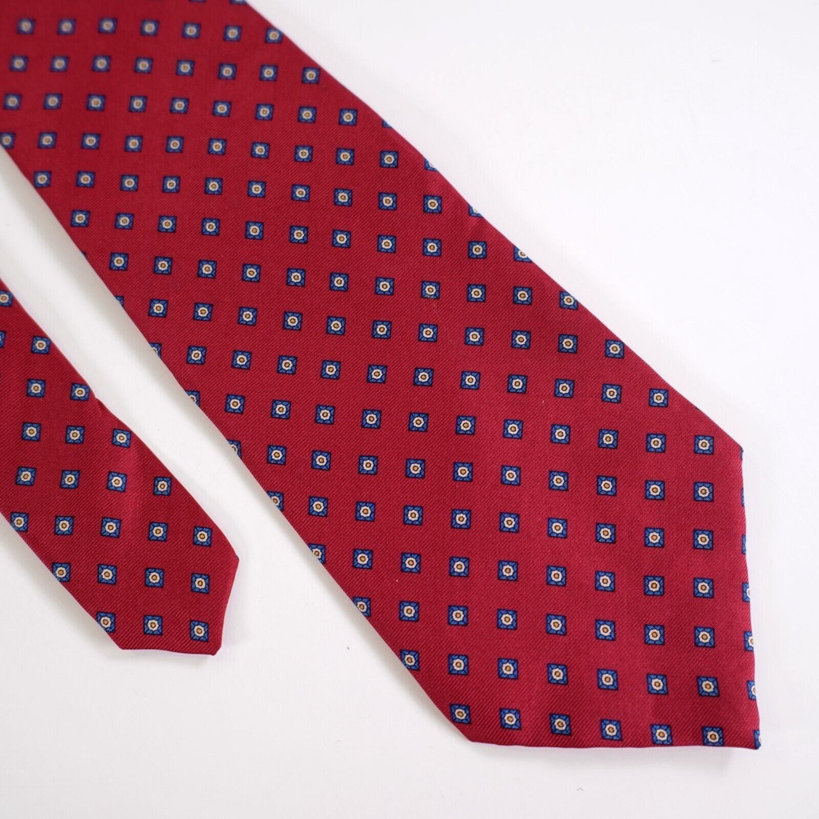 Designer Camden Court Red Blue Geometric Floral Print Short Silk Tie Size ONE SIZE - 1 Thumbnail