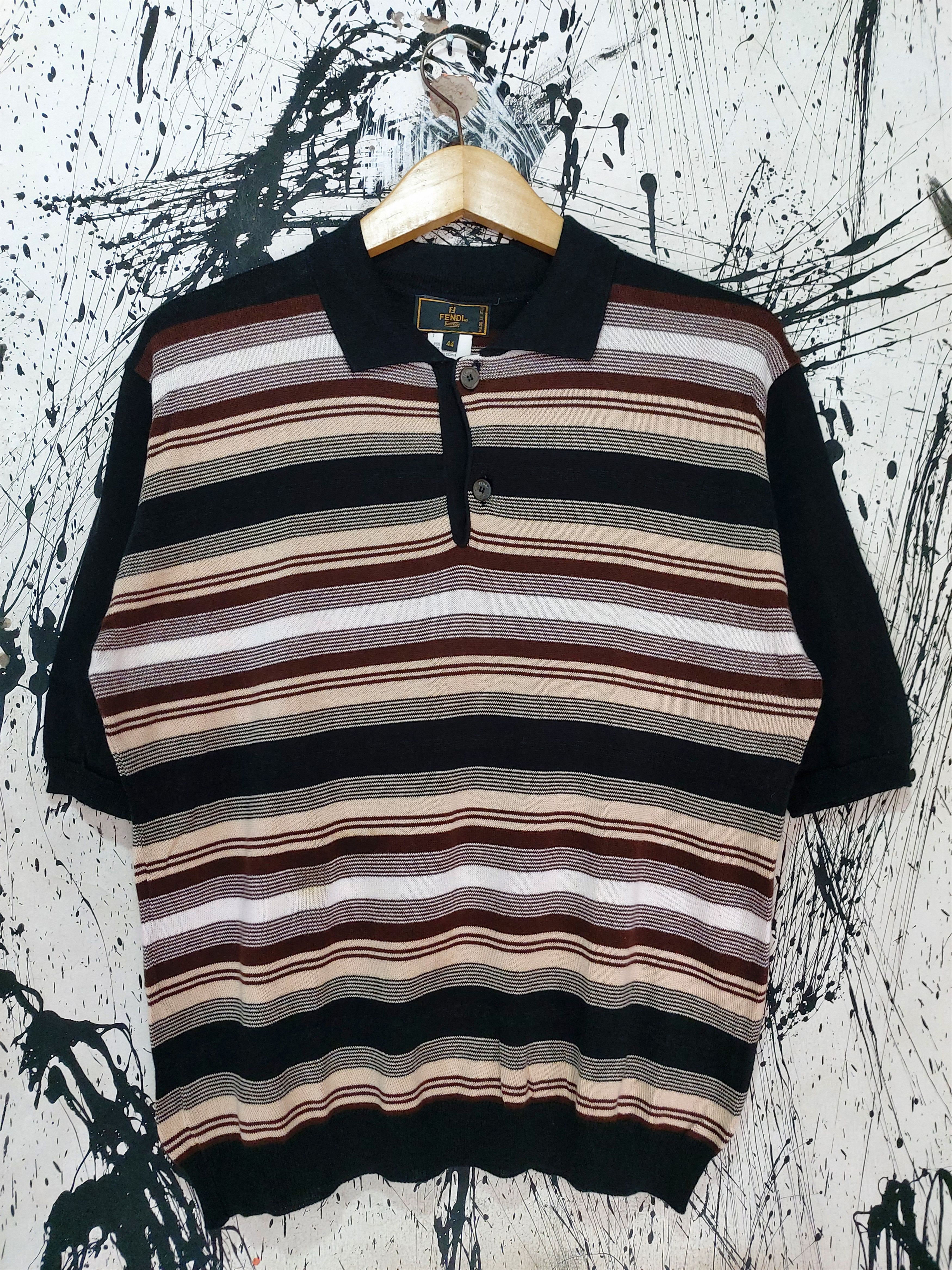 Fendi 00'S FENDI UOMO STRIPE KNIT POLO SHIRT Size US S / EU 44-46 / 1 - 1 Thumbnail
