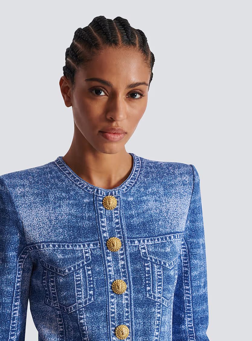 Balmain o1s1wg111225 Jacquard knit Cardigan in Blue Size M / US 6-8 / IT 42-44 - 6 Thumbnail