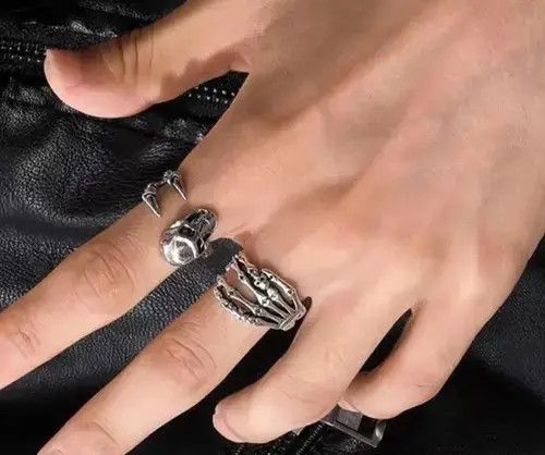 VIBE 2pcs Men's Vintage Skull Open Adjustable Ring Size ONE SIZE - 2 Thumbnail