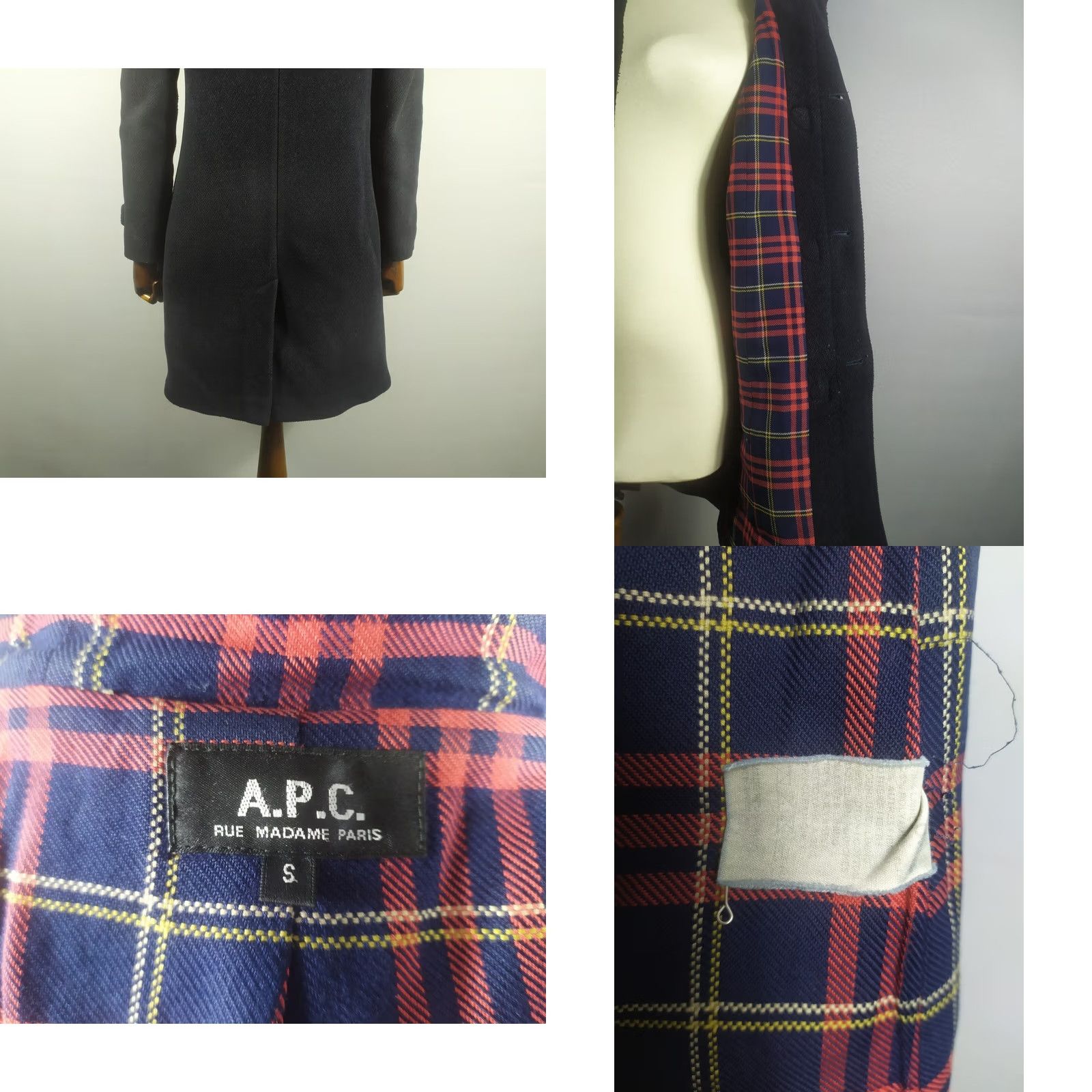Vintage APC Coat Women's Wool Black Size S Small Overcoat Long Sleeve Buttoned 90s Designer Vintage? No Size S / US 4 / IT 40 - 8 Thumbnail