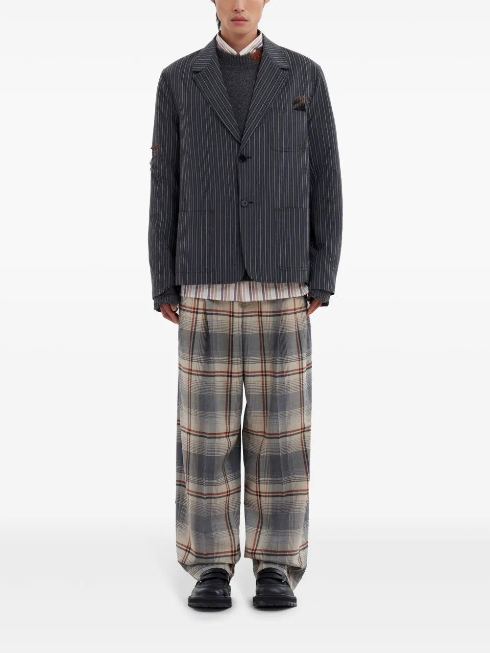 Marni o1w1db11125 Distressed Effect Striped Jacket in Black/Grey Size US XL / EU 56 / 4 - 2 Thumbnail