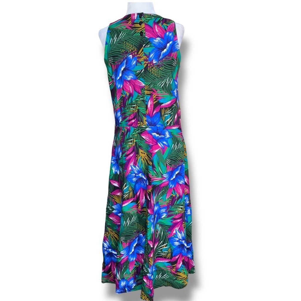 Vintage Vintage 90s Maxi Dress Tropical Print Black Magenta Pink Blue Floral Sleeveless Size M / US 6-8 / IT 42-44 - 7 Thumbnail