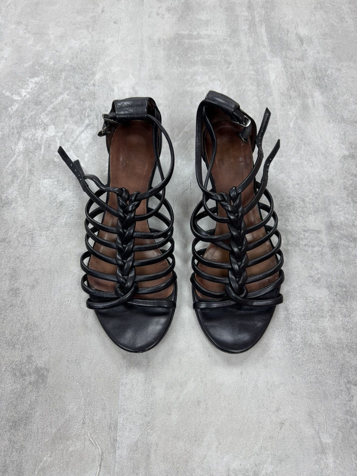 Designer Notabene By Sinela Strappy Gladiator Sandals Wedge Heel Shoes in Black, Women's (Size 9)