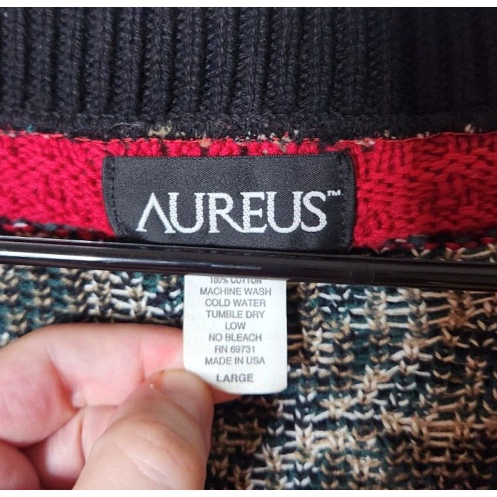 Vintage Aureus Sweater Mens L Knit Pullover V-Neck Fair Isle Cotton VTG Christmas Size US L / EU 52-54 / 3 - 4 Thumbnail