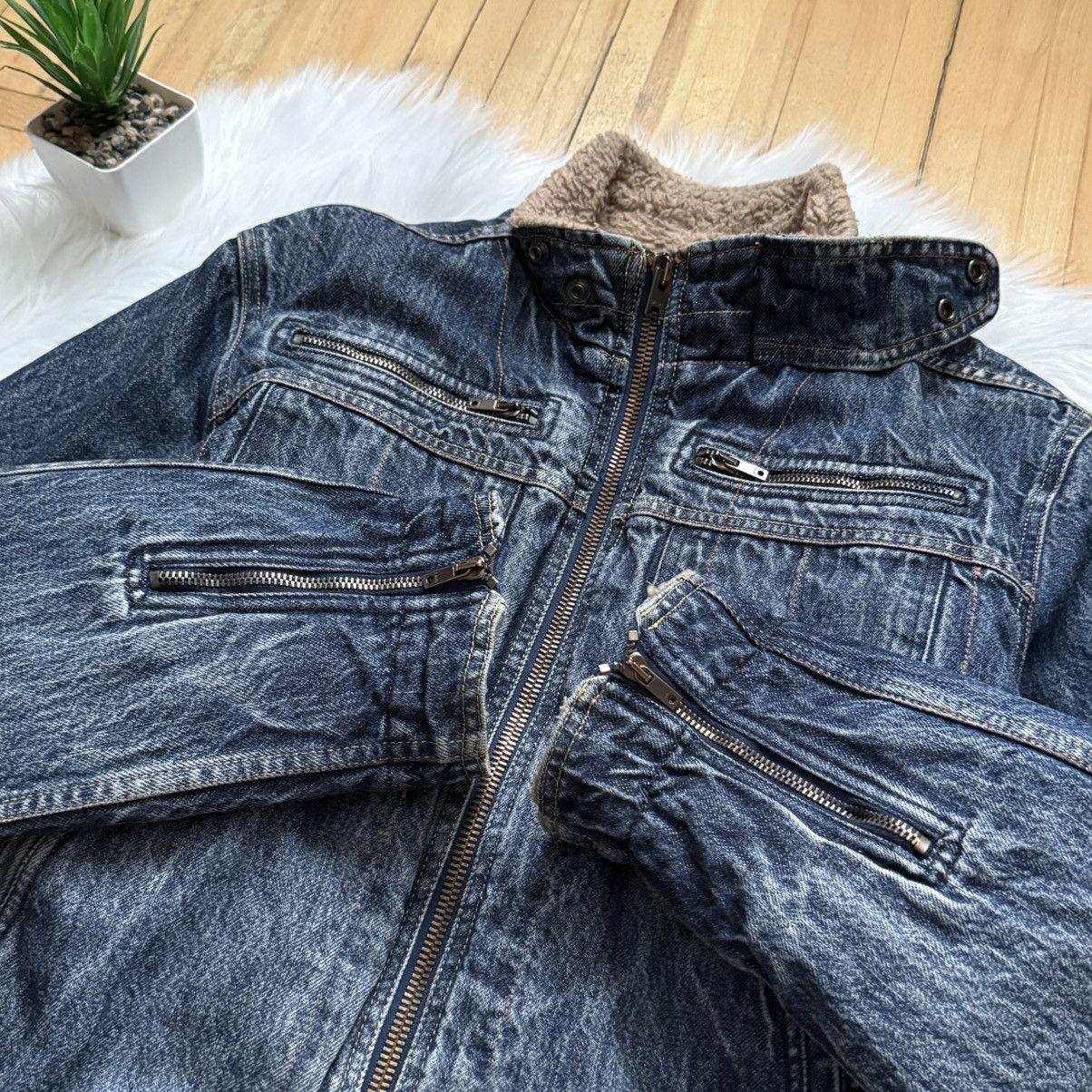 Diesel 📌 Vintage Y2K Diesel Fur Sherpa Denim Jacket Zip Up 00s Size L / US 10 / IT 46 - 9 Thumbnail