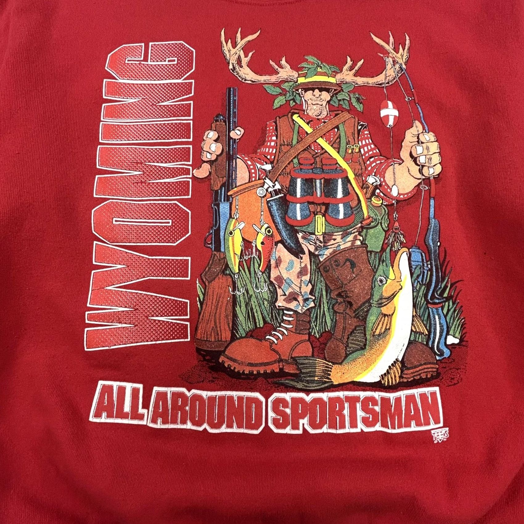 Vintage VINTAGE Collegiate Pacific Wyoming All Around Sportsman Sweatshirt Mens Large Red Crew Neck Graphic Print 90s Size US L / EU 52-54 / 3 - 3 Thumbnail